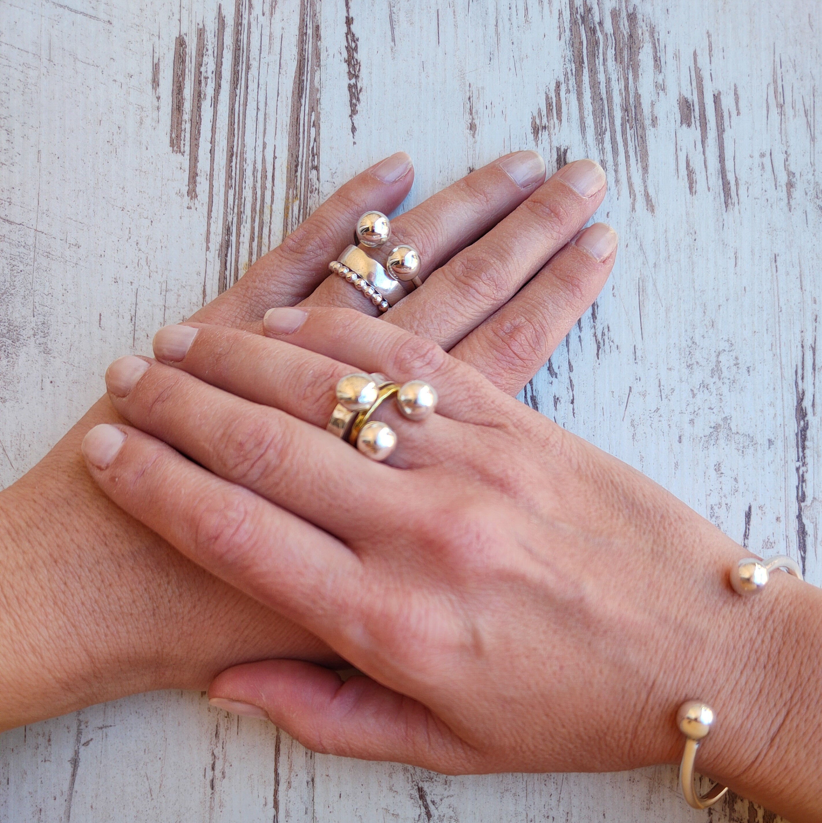 Anillo bolitas de plata XL