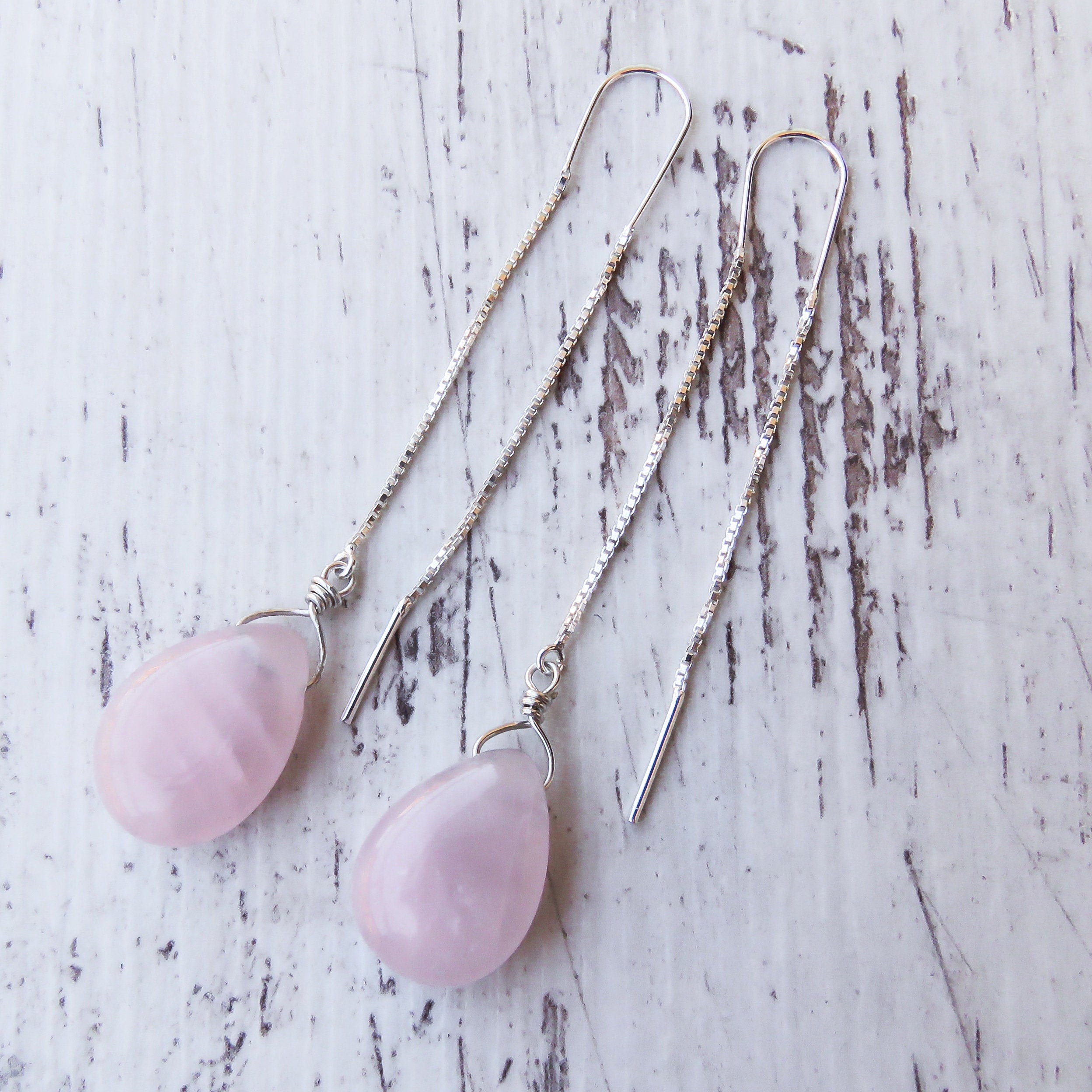 Pendientes largos CUARZO ROSA